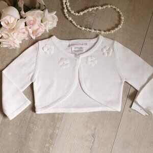 Girls Cotton White Sweater Cardigan Shrug Bolero Floral Appliqués Embroidery NWT